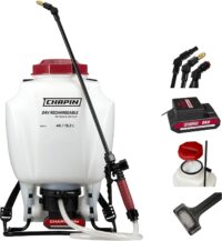 Chapin International 63924 4-Gallon 24V Extended Spray Battery Backpack Sprayer, with Adjustable Brass Nozzle, 1-Pack, Translucent White
