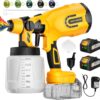 Cordless Paint Sprayer with 2 Batteries, 650W HVLP 21V Battery Powered Handheld Paint Gun Kit, 5 Nozzles & 3 Spray Patterns, Efficient Electronic Tools for Fence, Wall, Cabinets, House Painting