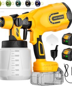 Cordless Paint Sprayer with 2 Batteries, 650W HVLP 21V Battery Powered Handheld Paint Gun Kit, 5 Nozzles & 3 Spray Patterns, Efficient Electronic Tools for Fence, Wall, Cabinets, House Painting