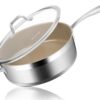 Duxtop Ceramic Non-stick Sauté Pan, Induction Stainless Steel Sauté Pan, 5.5-Qt Deep Skillet with Lid, Professional Grade and Impact-bonded Technology, FUSION Ti