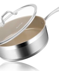 Duxtop Ceramic Non-stick Sauté Pan, Induction Stainless Steel Sauté Pan, 5.5-Qt Deep Skillet with Lid, Professional Grade and Impact-bonded Technology, FUSION Ti
