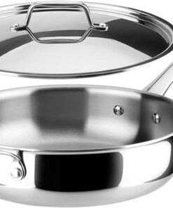 Duxtop Whole-Clad Tri-Ply Stainless Steel Saute Pan with Lid, 3 Quart, Kitchen Induction Cookware