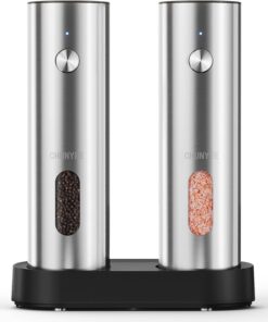 Electric Salt and Pepper Grinder Set with Rechargeable Base - Upgraded Large Capacity, Refillable Pepper Mill Set with LED Light & Adjustable Coarseness, Ideal for Kitchen, Outdoor, BBQ & Gift Giving