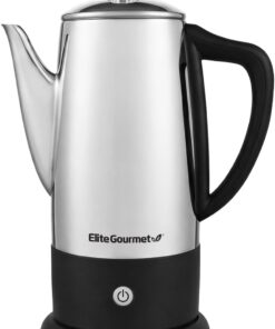 Elite Gourmet EC812 Electric 12-Cup Coffee Percolator with Keep Warm, Clear Brew Progress Knob Cool-Touch Handle Cord-less Serve, Stainless Steel