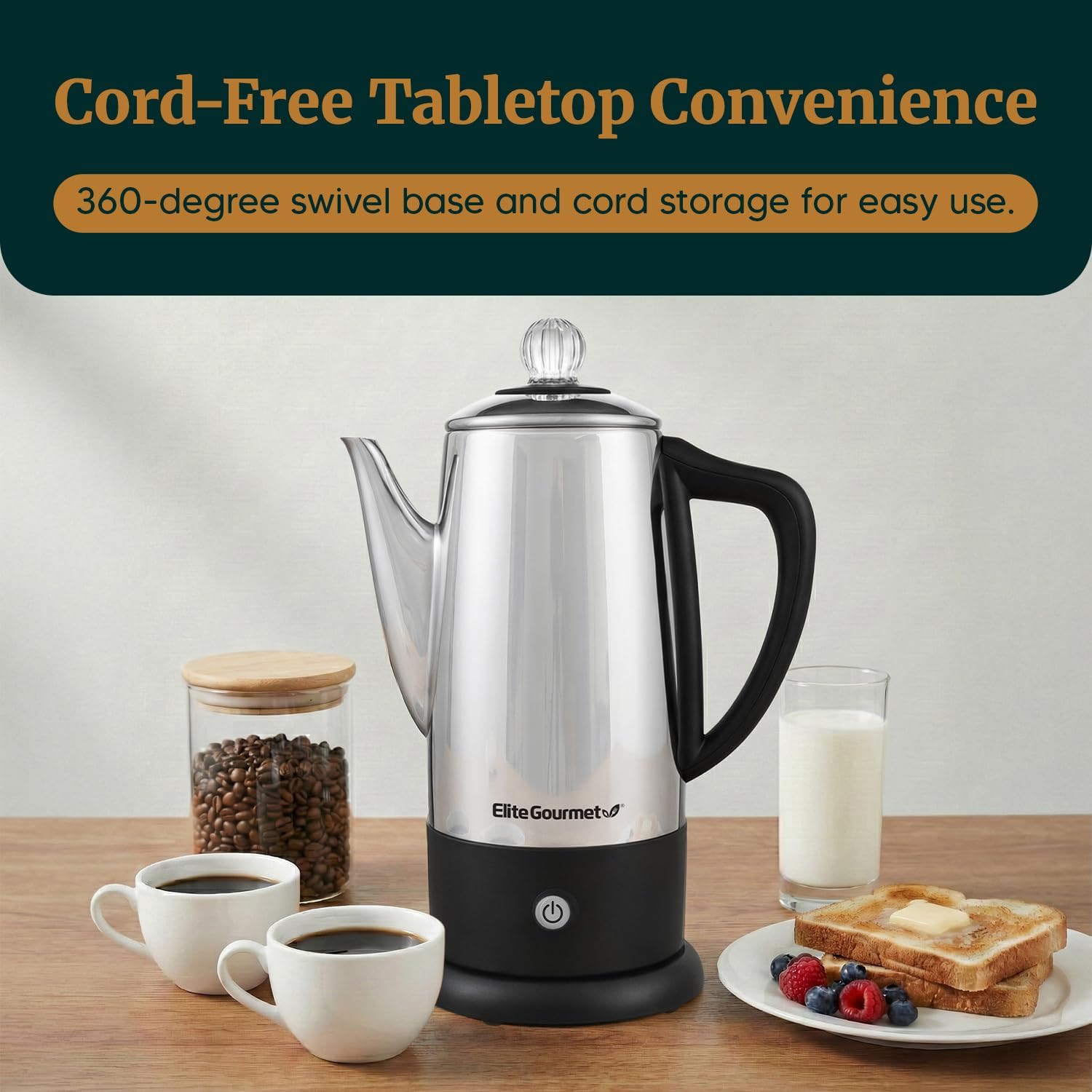Elite Gourmet EC812 Electric 12-Cup Coffee Percolator with Keep Warm, Clear Brew Progress Knob Cool-Touch Handle Cord-less Serve, Stainless Steel1 Elite Gourmet EC812 Electric 12-Cup Coffee Percolator with Keep Warm, Clear Brew Progress Knob Cool-Touch Handle Cord-less Serve, Stainless Steel