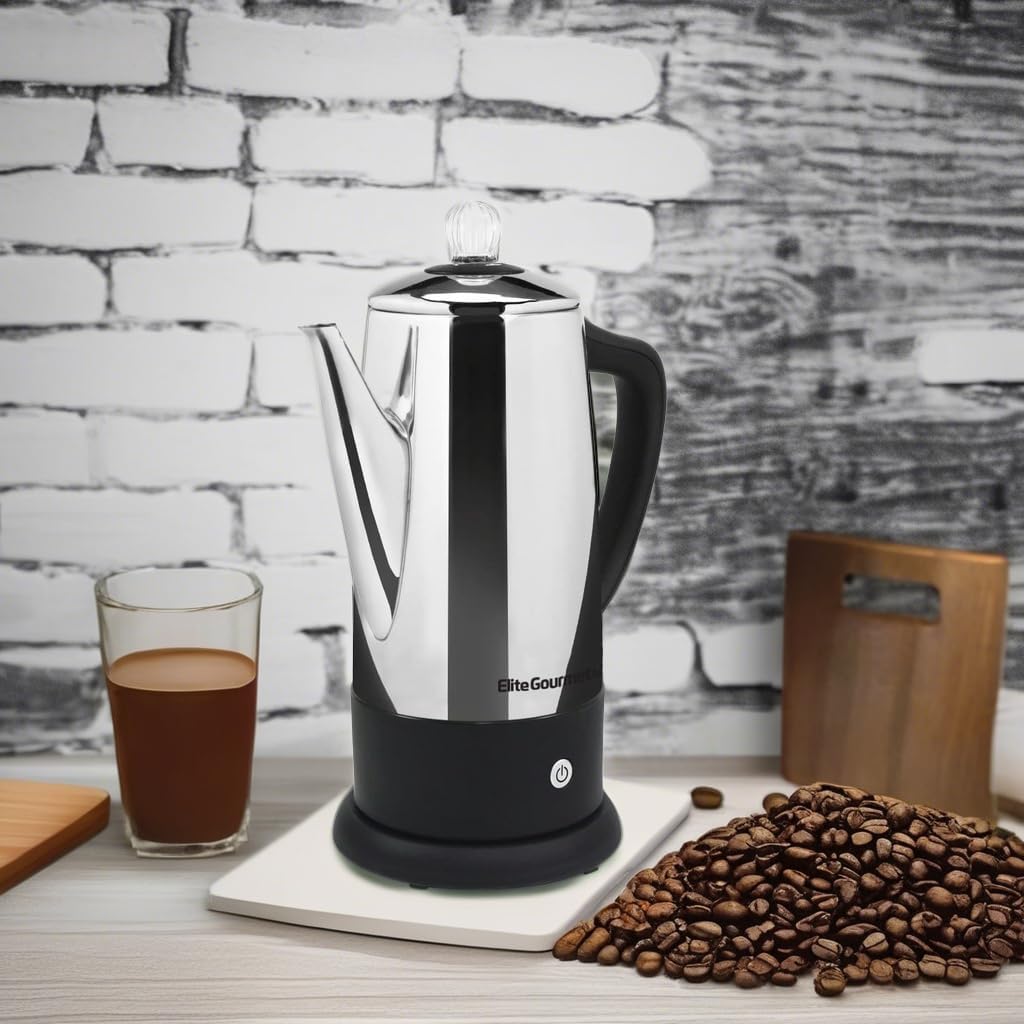 Elite Gourmet EC812 Electric 12-Cup Coffee Percolator with Keep Warm, Clear Brew Progress Knob Cool-Touch Handle Cord-less Serve, Stainless Steel566 Elite Gourmet EC812 Electric 12-Cup Coffee Percolator with Keep Warm, Clear Brew Progress Knob Cool-Touch Handle Cord-less Serve, Stainless Steel