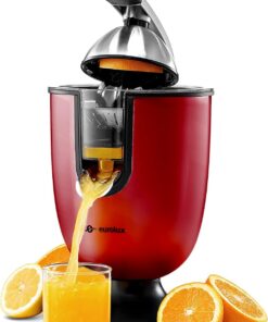 Eurolux Electric orange juicer squeezer Pro Stainless Steel Citrus Juicer with Soft Grip Handle for Effortless Juicing, Also Fits Lime & Grapefruit Auto Shutoff, Dishwasher-safe Parts, Pulp Control