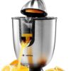 Eurolux Premium Electric Orange Juicer | Stainless Steel Citrus Squeezer With New Ultra-Powerful Motor and Soft Grip Handle for Effortless Juicing, Auto Shutoff, Dishwasher-safe Parts, Pulp Control