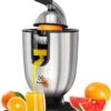 Eurolux Premium Electric Orange Juicer | Stainless Steel Citrus Squeezer With New Ultra-Powerful Motor and Soft Grip Handle for Effortless Juicing, Auto Shutoff, Dishwasher-safe Parts, Pulp Control