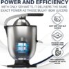 Eurolux Premium Electric Orange Juicer | Stainless Steel Citrus Squeezer With New Ultra-Powerful Motor and Soft Grip Handle for Effortless Juicing, Auto Shutoff, Dishwasher-safe Parts, Pulp Control