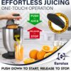 Eurolux Premium Electric Orange Juicer | Stainless Steel Citrus Squeezer With New Ultra-Powerful Motor and Soft Grip Handle for Effortless Juicing, Auto Shutoff, Dishwasher-safe Parts, Pulp Control