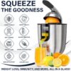 Eurolux Premium Electric Orange Juicer | Stainless Steel Citrus Squeezer With New Ultra-Powerful Motor and Soft Grip Handle for Effortless Juicing, Auto Shutoff, Dishwasher-safe Parts, Pulp Control