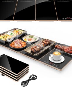 FEPPO Electric Warming Tray, 4-in-1 Food Warmers for Parties Buffet with 10 Temp Settings and Timer, 33"x15" Glass Surface Warming Mat for Food, Modular Buffet Hot Plates for Catering and Gatherings