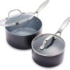 GreenPan Valencia Pro Ceramic Nonstick 1.66QT & 3.3QT Saucepan Pots with Lids Set, Hard Anodized PFAS-Free Cookware, Induction Ready & All Cooktops, Soup & Sauce, Dishwasher & Oven Safe to 600F, Gray