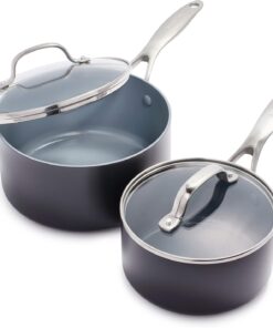 GreenPan Valencia Pro Ceramic Nonstick 1.66QT & 3.3QT Saucepan Pots with Lids Set, Hard Anodized PFAS-Free Cookware, Induction Ready & All Cooktops, Soup & Sauce, Dishwasher & Oven Safe to 600F, Gray