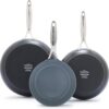 GreenPan Valencia Pro Ceramic Nonstick 8 9.5 & 11 Fry Pan Skillet Set, Hard Anodized PFAS-Free, Induction Ready, Compatible on All Cooktops, Dishwasher Safe, Oven Safe to 600F, Gray