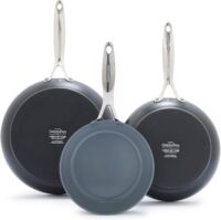 GreenPan Valencia Pro Ceramic Nonstick 8 9.5 & 11 Fry Pan Skillet Set, Hard Anodized PFAS-Free, Induction Ready, Compatible on All Cooktops, Dishwasher Safe, Oven Safe to 600F, Gray
