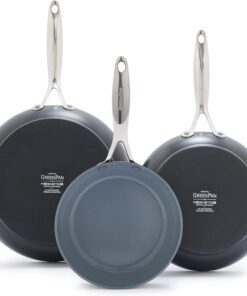 GreenPan Valencia Pro Ceramic Nonstick 8 9.5 & 11 Fry Pan Skillet Set, Hard Anodized PFAS-Free, Induction Ready, Compatible on All Cooktops, Dishwasher Safe, Oven Safe to 600F, Gray