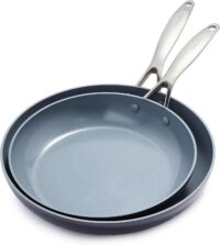 GreenPan Valencia Pro Hard Anodized Healthy Ceramic Nonstick 10" and 12" Frying Pan Skillet Set, PFAS-Free, Induction, Dishwasher Safe, Oven Safe, Gray
