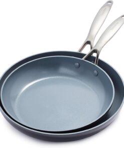 GreenPan Valencia Pro Hard Anodized Healthy Ceramic Nonstick 10" and 12" Frying Pan Skillet Set, PFAS-Free, Induction, Dishwasher Safe, Oven Safe, Gray