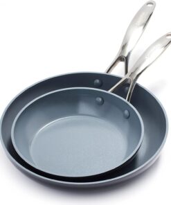 GreenPan Valencia Pro Hard Anodized Healthy Ceramic Nonstick 8" and 10" Frying Pan Skillet Set, PFAS-Free, Induction, Dishwasher Safe, Oven Safe, Gray