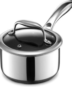 HexClad Hybrid Nonstick 1-Quart Saucepan with Tempered Glass Lid, Stay-Cool Handle, Dishwasher-Friendly, Oven-Safe Up to 900°F, Induction Ready, Compatible with All Cooktops