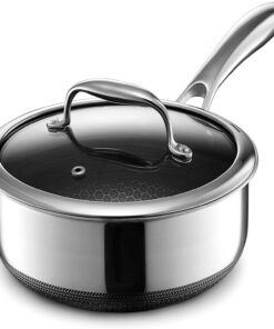 HexClad Hybrid Nonstick 2-Quart Saucepan with Tempered Glass Lid, Stay-Cool Handle, Dishwasher-Friendly, Oven-Safe Up to 900°F, Induction Ready, Compatible with All Cooktops