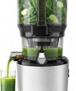 Kuvings AUTO10 Cold Press Juicer Silver - Hands-Free Electric Masticating Juicer Machine With 240W Motor - Very Quiet With 100 Oz Batching Hopper for Juice, Smoothies, Nut Milk, and Sorbets