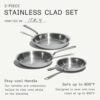 Made In Cookware - 3-Piece (Includes 8",10",12") Stainless Frying Pan Set - 5 Ply Stainless Clad - Professional Cookware - Crafted in Italy - Induction Compatible