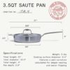 Made In Cookware - 3.5 Quart Stainless Steel Saute Pan - 5 Ply Stainless Clad - Professional Cookware - Induction Compatible - Crafted in Italy