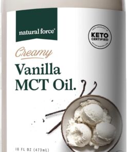 Natural Force Creamy Vanilla MCT Oil – Non Dairy, Keto Certified, Emulsified MCTs for Low-Carb, Ketogenic Coffee, Smoothies, & Shakes - Mixes Instantly + No Blending Required – 16 Oz Glass Bottle