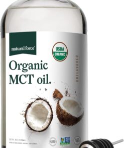Natural Force Organic MCT Oil – Pure Glass Bottle – Made from 100% Virgin Coconut Oil + Certified Keto, Paleo, Kosher, Vegan & Non-GMO – Lab Tested for Quality and Purity - 32 Ounce