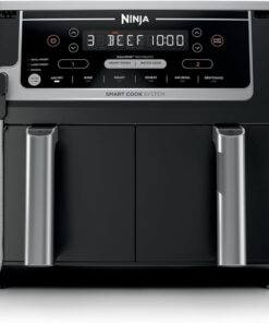 Ninja DZ550 Foodi 10 Quart 6-in-1 DualZone Smart XL Air Fryer with 2 Independent Baskets, Smart Cook Thermometer for Perfect Doneness, Match Cook & Smart Finish to Roast, Dehydrate & More, BLACK