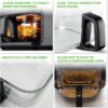 Nutrichef 5.8 Quart Air Fryer | 8-1 Preset Cook Modes | Transparent Fry Bowl for Best Cooking Results | Cook Shrimp, Steak, Fries, Wings, Chicken & More | Precise Temperature Control & Time | Grey