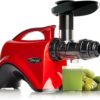 Omega Juicer Premium Vegetable and Fruit Juice Extractor and Nutrition System Makes Nut Milks Baby Food and Sorbets, Adjustable Pressure Settings 80-RPM Slow Masticating Juicer, 150-Watts, Red
