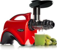 Omega Juicer Premium Vegetable and Fruit Juice Extractor and Nutrition System Makes Nut Milks Baby Food and Sorbets, Adjustable Pressure Settings 80-RPM Slow Masticating Juicer, 150-Watts, Red