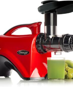 Omega Juicer Premium Vegetable and Fruit Juice Extractor and Nutrition System Makes Nut Milks Baby Food and Sorbets, Adjustable Pressure Settings 80-RPM Slow Masticating Juicer, 150-Watts, Red