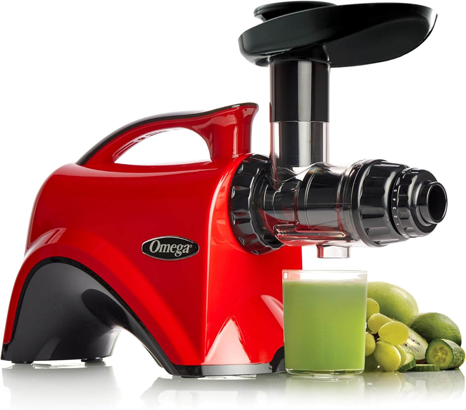 Omega Juicer Premium Vegetable and Fruit Juice Extractor and Nutrition System Makes Nut Milks Baby Food and Sorbets, Adjustable Pressure Settings 80-RPM Slow Masticating Juicer, 150-Watts, Red Omega Juicer Premium Vegetable and Fruit Juice Extractor and Nutrition System Makes Nut Milks Baby Food and Sorbets, Adjustable Pressure Settings 80-RPM Slow Masticating Juicer, 150-Watts, Red