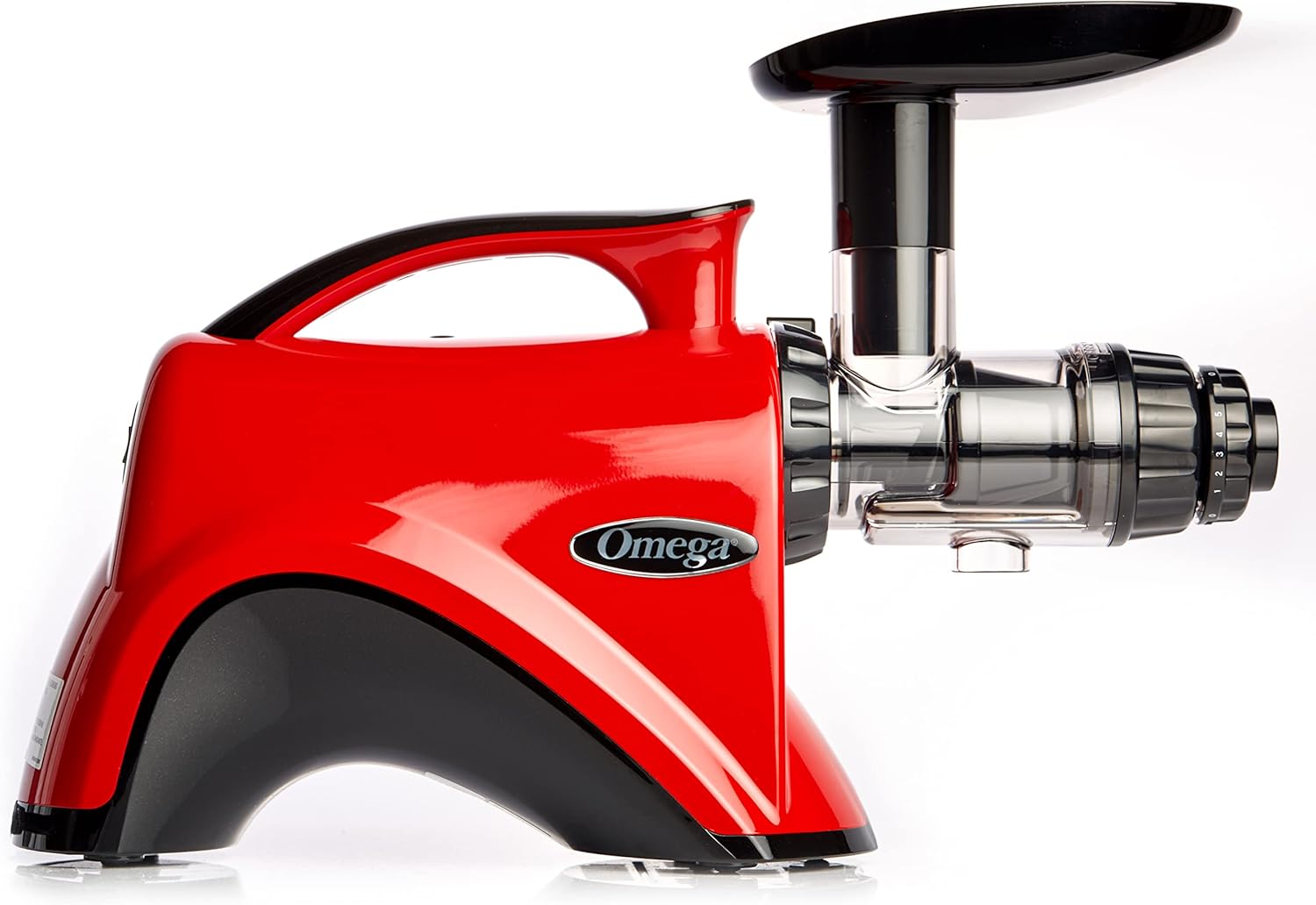 Omega Juicer Premium Vegetable and Fruit Juice Extractor and Nutrition System Makes Nut Milks Baby Food and Sorbets, Adjustable Pressure Settings 80-RPM Slow Masticating Juicer, 150-Watts, Red6 Omega Juicer Premium Vegetable and Fruit Juice Extractor and Nutrition System Makes Nut Milks Baby Food and Sorbets, Adjustable Pressure Settings 80-RPM Slow Masticating Juicer, 150-Watts, Red