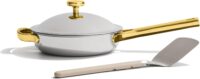 Our Place Mini Titanium Always Pan Pro | 8.5" PFAS-Free Nonstick Frying Pan with Spatula | Chef-Grade Tri-Ply Stainless Steel & Aluminum Build | Induction & Oven-Safe up to 750°F | Gold