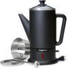 Presto 02815 12-Cup Cordless Coffee Percolator - Stainless Steel, Modern Design, Easy Pour Spout, Stay-Cool Handle, Matte-Black