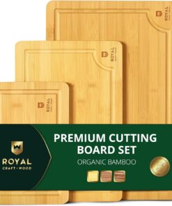 ROYAL CRAFT WOOD Wooden Cutting Boards for Kitchen Meal Prep & Serving - Bamboo Wood Serving Board Set with Deep Juice Groove Side Handles - Charcuterie & Chopping Butcher Block for Meat