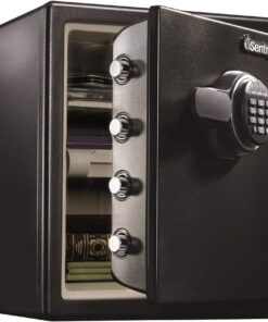 SentrySafe Fireproof and Waterproof Black Steel Home Safe with Digital Keypad Lock and Organization Trays for Money, Documents, 1.23 Cubic Feet, SFW123EU