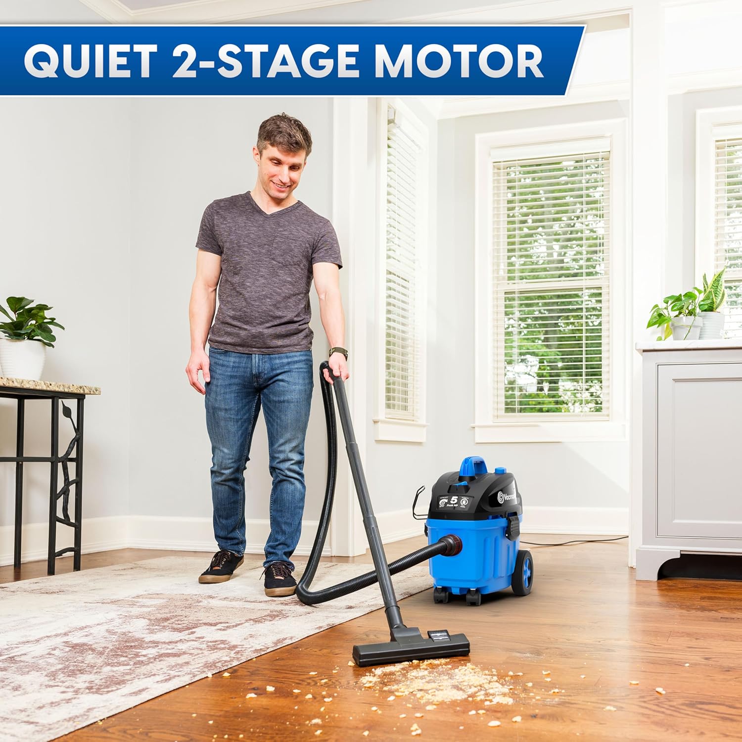 Vacmaster 4 Gallon, 5 Peak HP with 2-Stage Industrial Motor Wet Dry Floor Vacuum, VF408, Blue3 Vacmaster 4 Gallon, 5 Peak HP with 2-Stage Industrial Motor Wet/Dry Floor Vacuum, VF408, Blue