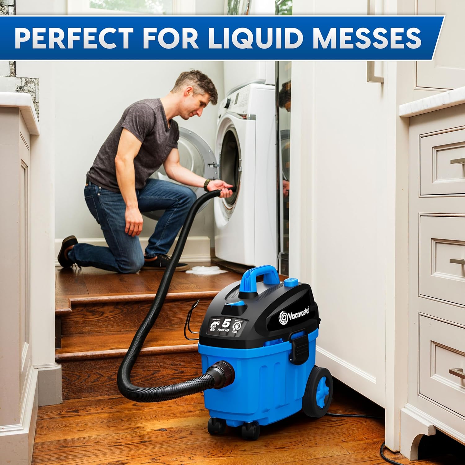 Vacmaster 4 Gallon, 5 Peak HP with 2-Stage Industrial Motor Wet Dry Floor Vacuum, VF408, Blue45 Vacmaster 4 Gallon, 5 Peak HP with 2-Stage Industrial Motor Wet/Dry Floor Vacuum, VF408, Blue