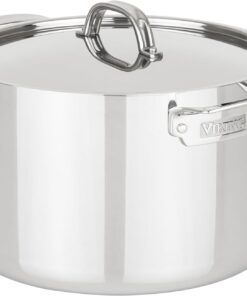Viking 3-Ply Stainless Steel Stock Pot, 12 Quart Soup Cooking Pot with Lid, Kitchen Cookware, Dishwasher and Oven Safe, Induction Ready, Silver