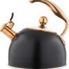 Viking 3-Ply Stainless Steel Tea Kettle, 2.6 Quart Stovetop Hot Water Pot with Tempered Glass Lid, Ergonomic Handle, Induction Ready, Matte Black and Copper