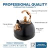 Viking 3-Ply Stainless Steel Tea Kettle, 2.6 Quart Stovetop Hot Water Pot with Tempered Glass Lid, Ergonomic Handle, Induction Ready, Matte Black and Copper