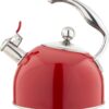 Viking 3-Ply Stainless Steel Tea Kettle, 2.6 Quart Stovetop Hot Water Pot with Tempered Glass Lid, Ergonomic Handle, Induction Ready, Red