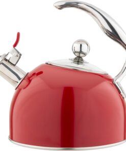 Viking 3-Ply Stainless Steel Tea Kettle, 2.6 Quart Stovetop Hot Water Pot with Tempered Glass Lid, Ergonomic Handle, Induction Ready, Red